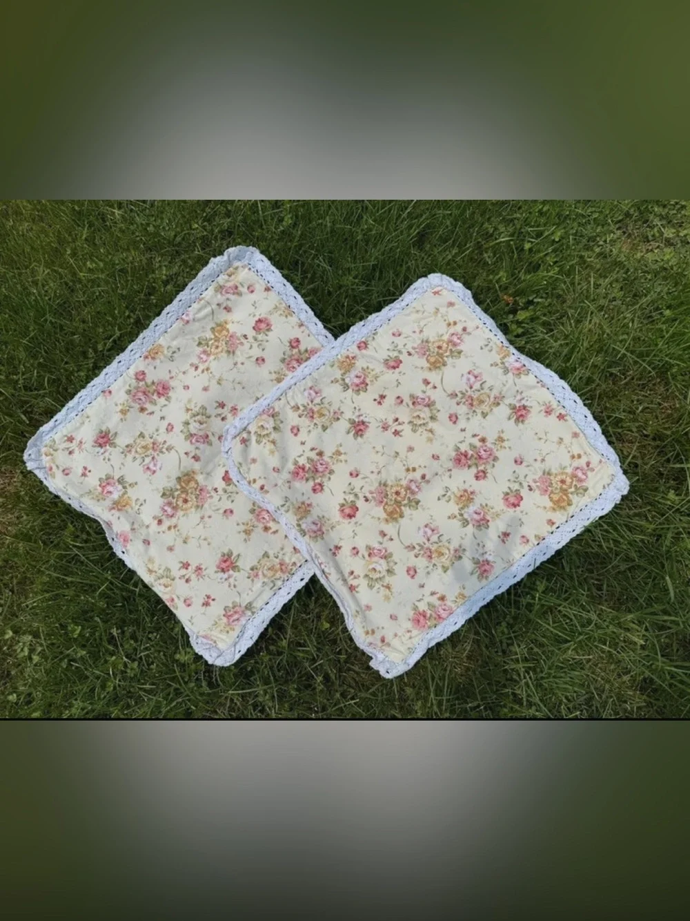 Floral Crochet-Edge Pillow Shams - White and Pink